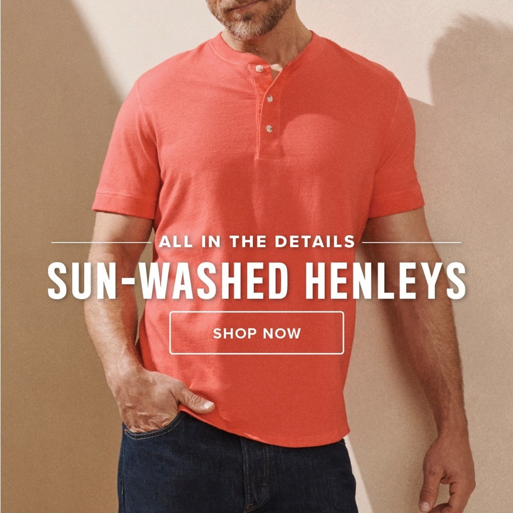 UNTUCKit Sunwashed Soft Cotton Henley Pink Orange Salmon T-shirt Medium